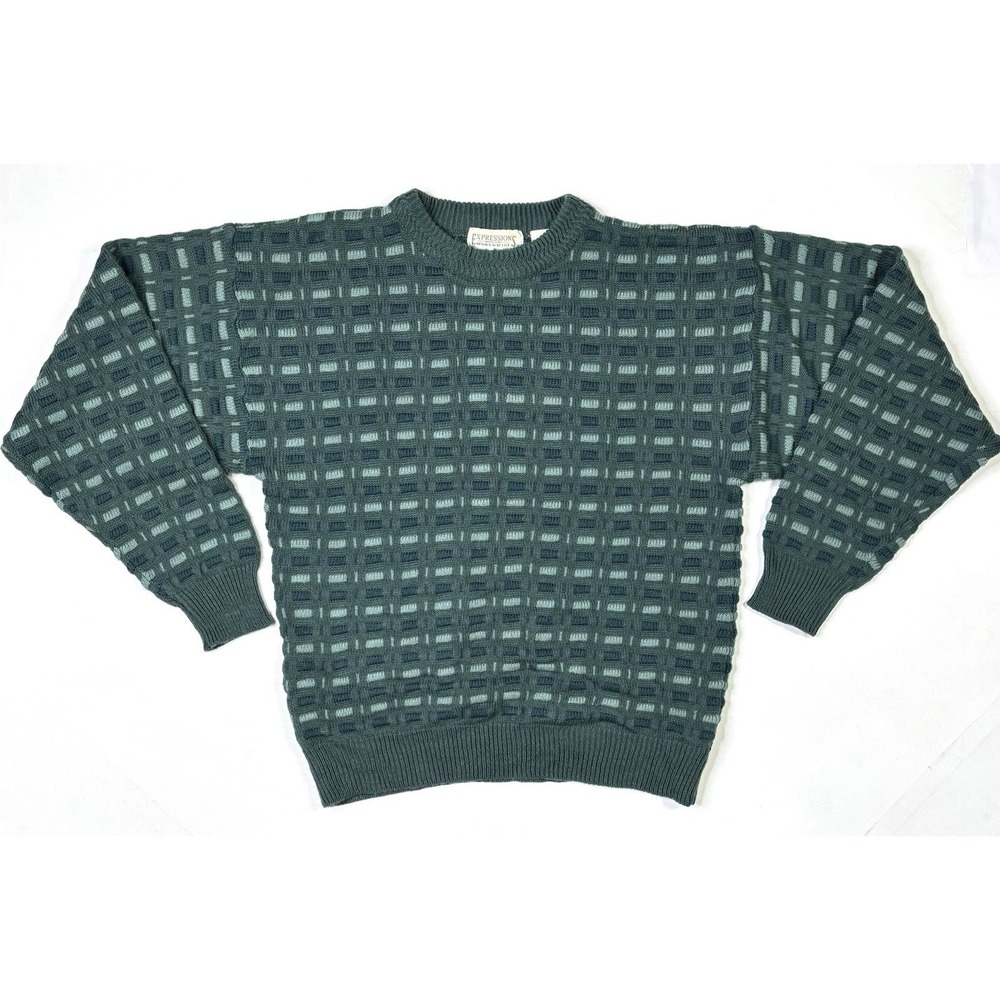 Vintage Expressions Worldwide Sweater Mens Large Green Long Sleeve